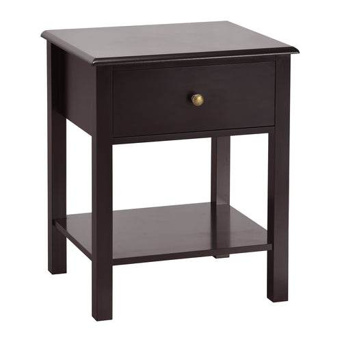 Nightstand End Table with Drawer and Shelf, Brown