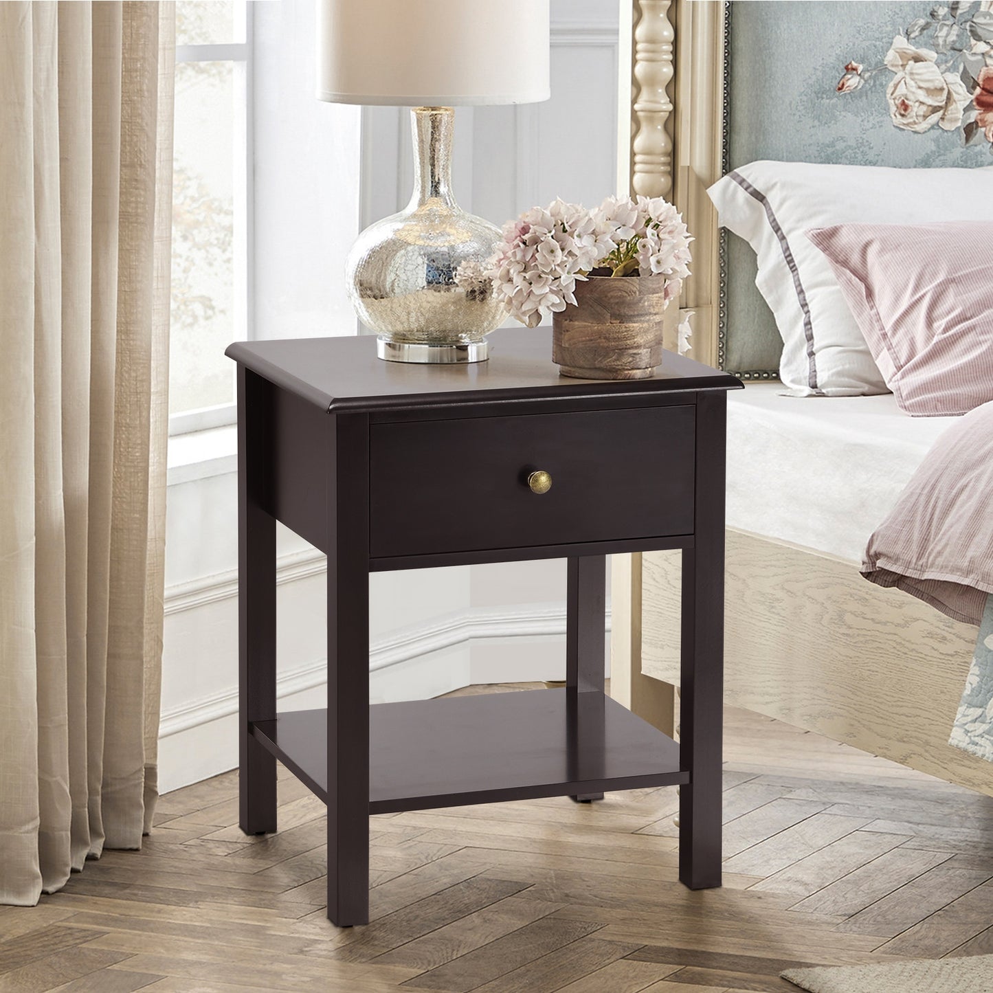 Nightstand End Table with Drawer and Shelf, Brown Nightstands at Gallery Canada
