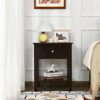 Nightstand End Table with Drawer and Shelf, Brown Nightstands at Gallery Canada