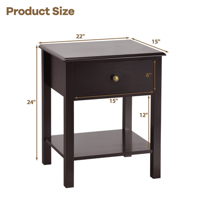 Nightstand End Table with Drawer and Shelf, Brown Nightstands at Gallery Canada