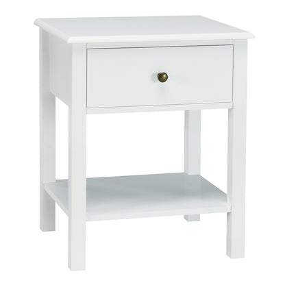 Nightstand End Table With Drawer And Shelf, White Nightstands White at Gallery Canada
