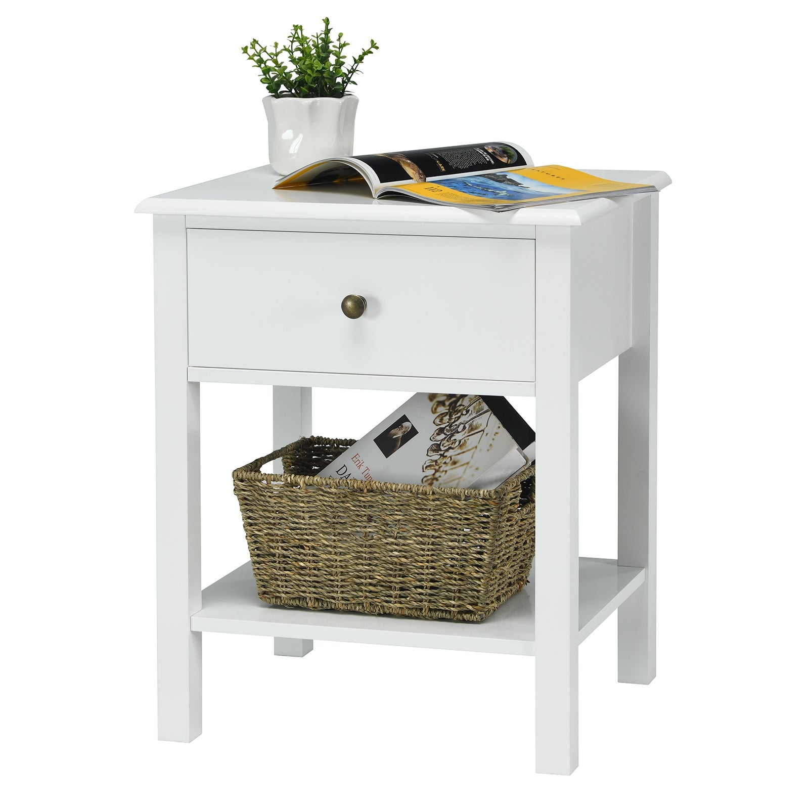 Nightstand End Table With Drawer And Shelf, White Nightstands at Gallery Canada