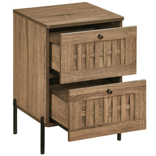 Nightstand Mid Century Modern End Table with Storage Drawers, Rustic Brown