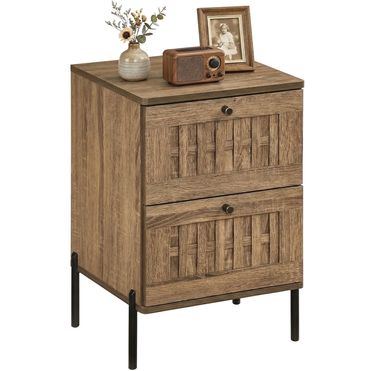 Nightstand Mid Century Modern End Table with Storage Drawers, Rustic Brown Nightstands at Gallery Canada