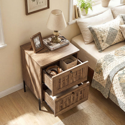 Nightstand Mid Century Modern End Table with Storage Drawers, Rustic Brown Nightstands at Gallery Canada