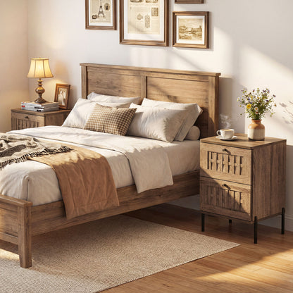 Nightstand Mid Century Modern End Table with Storage Drawers, Rustic Brown Nightstands at Gallery Canada