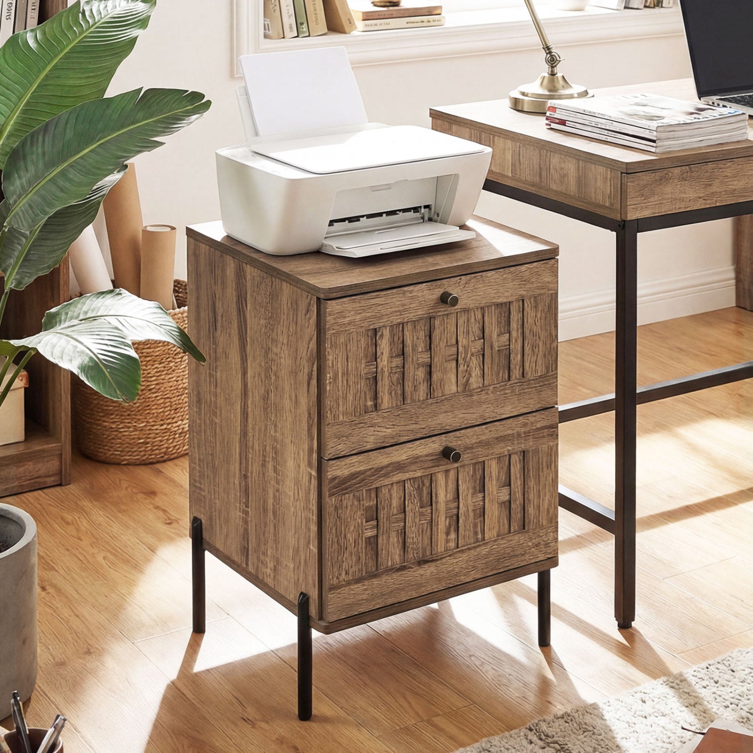 Nightstand Mid Century Modern End Table with Storage Drawers, Rustic Brown Nightstands at Gallery Canada