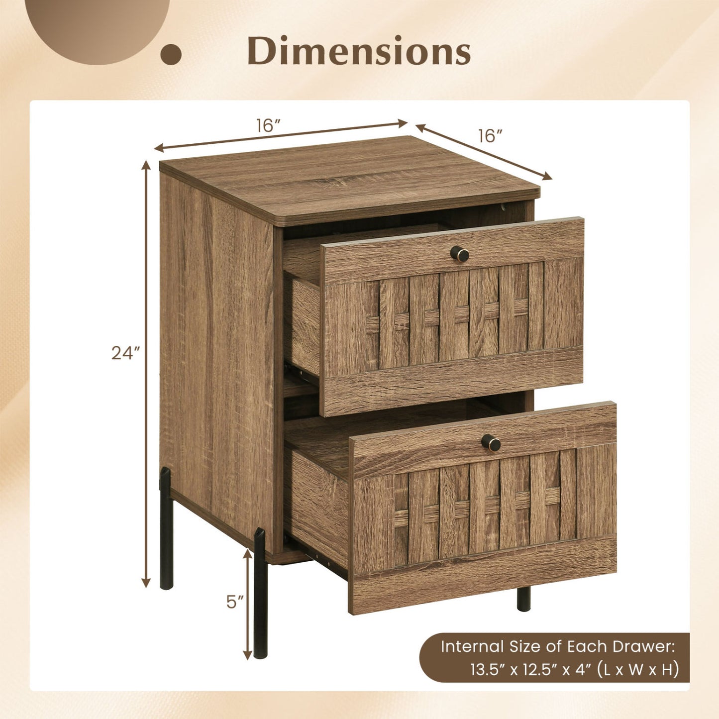 Nightstand Mid Century Modern End Table with Storage Drawers, Rustic Brown Nightstands at Gallery Canada