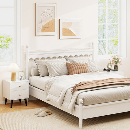 Nightstand Set of 2 Mid Century Modern Bedside Table with Golden Knobs and Raised Support Legs, White Nightstands at Gallery Canada