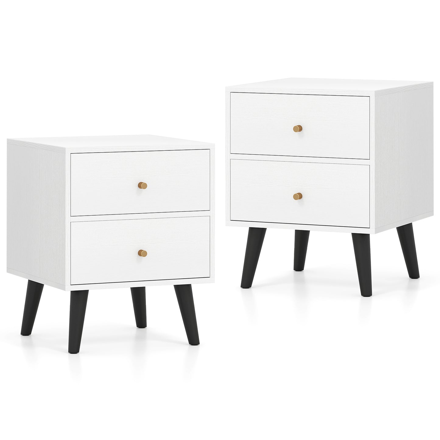 Mid Century Modern Nightstand Set, 2 Piece, White Nightstands White at Gallery Canada