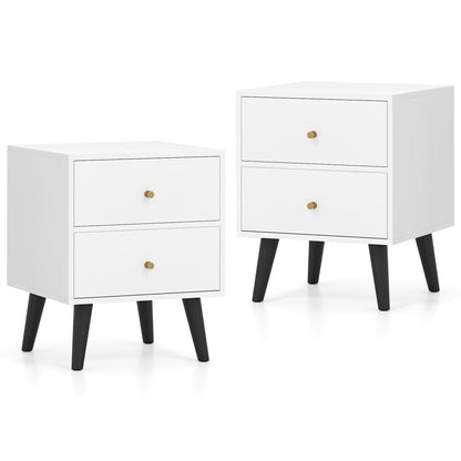 Mid Century Modern Nightstand Set, 2 Piece, White Nightstands White at Gallery Canada