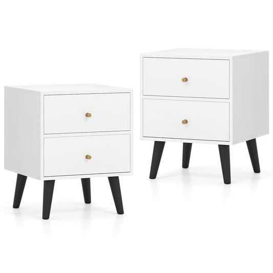 Mid Century Modern Nightstand Set, 2 Piece, White Nightstands White at Gallery Canada