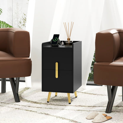 Nightstand With 2 Drawers, 2 USB Ports, Black Nightstands at Gallery Canada