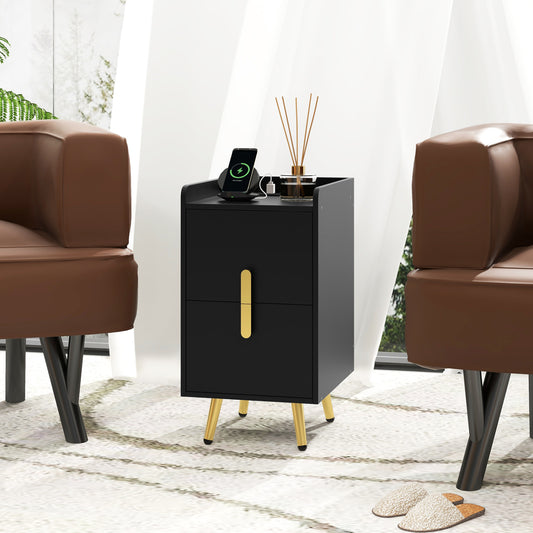 Nightstand With 2 Drawers, 2 USB Ports, Black Nightstands Black at Gallery Canada