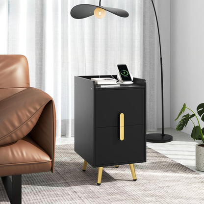 Nightstand With 2 Drawers, 2 USB Ports, Black Nightstands at Gallery Canada