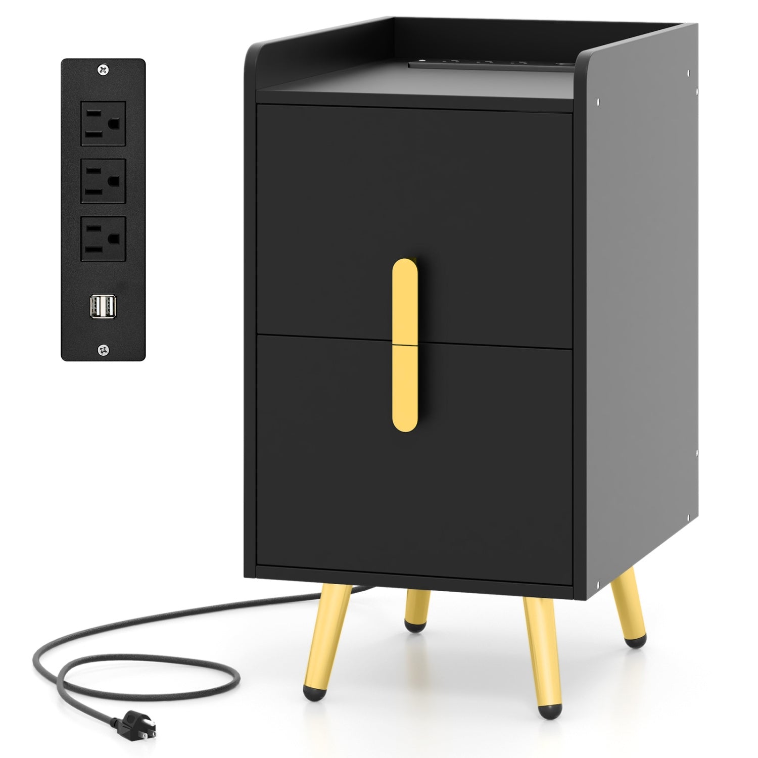 Nightstand With 2 Drawers, 2 USB Ports, Black Nightstands at Gallery Canada