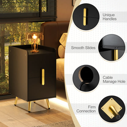 Nightstand With 2 Drawers, 2 USB Ports, Black Nightstands at Gallery Canada