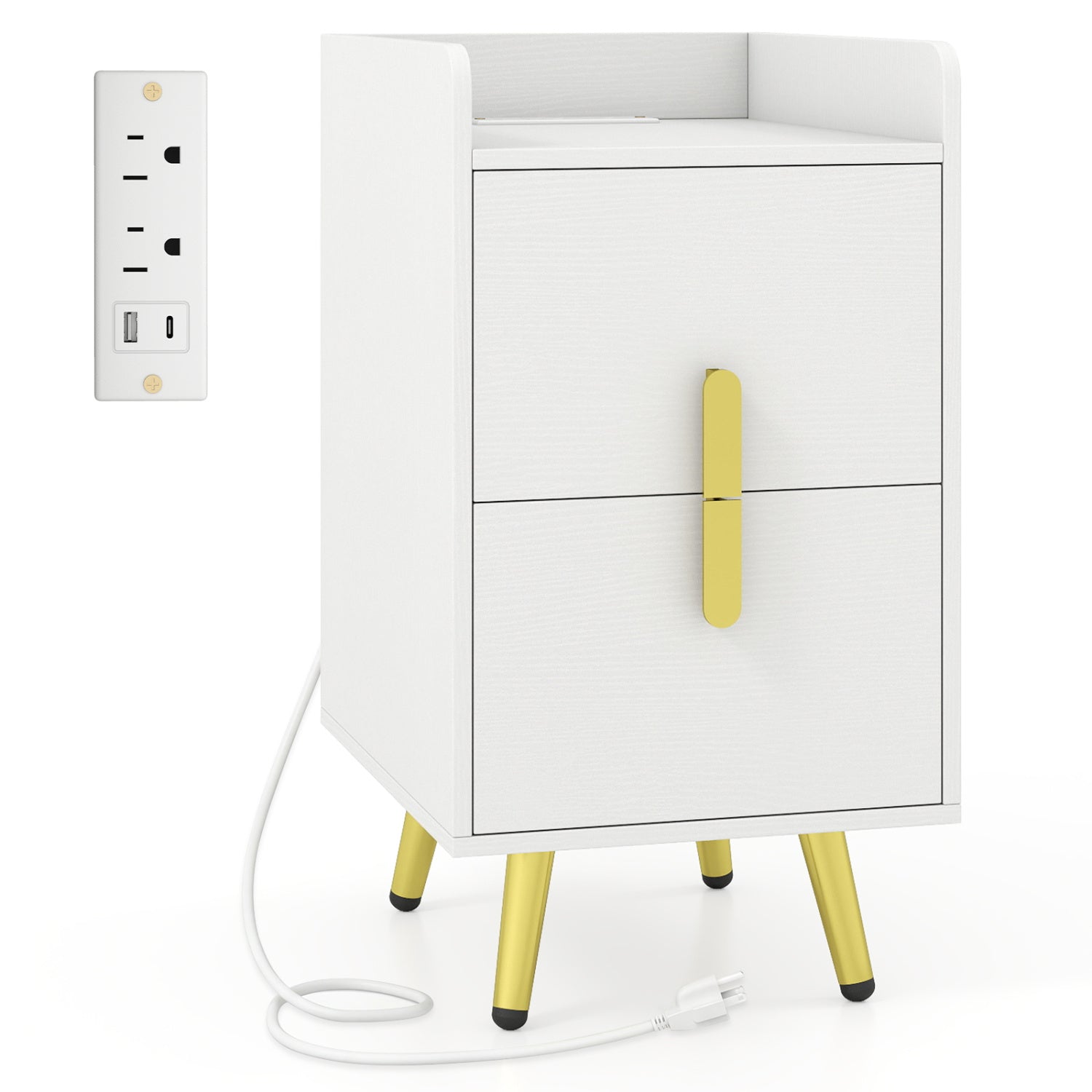 Nightstand Side Tables, 2 Drawers, 2 USB Ports, White Nightstands at Gallery Canada