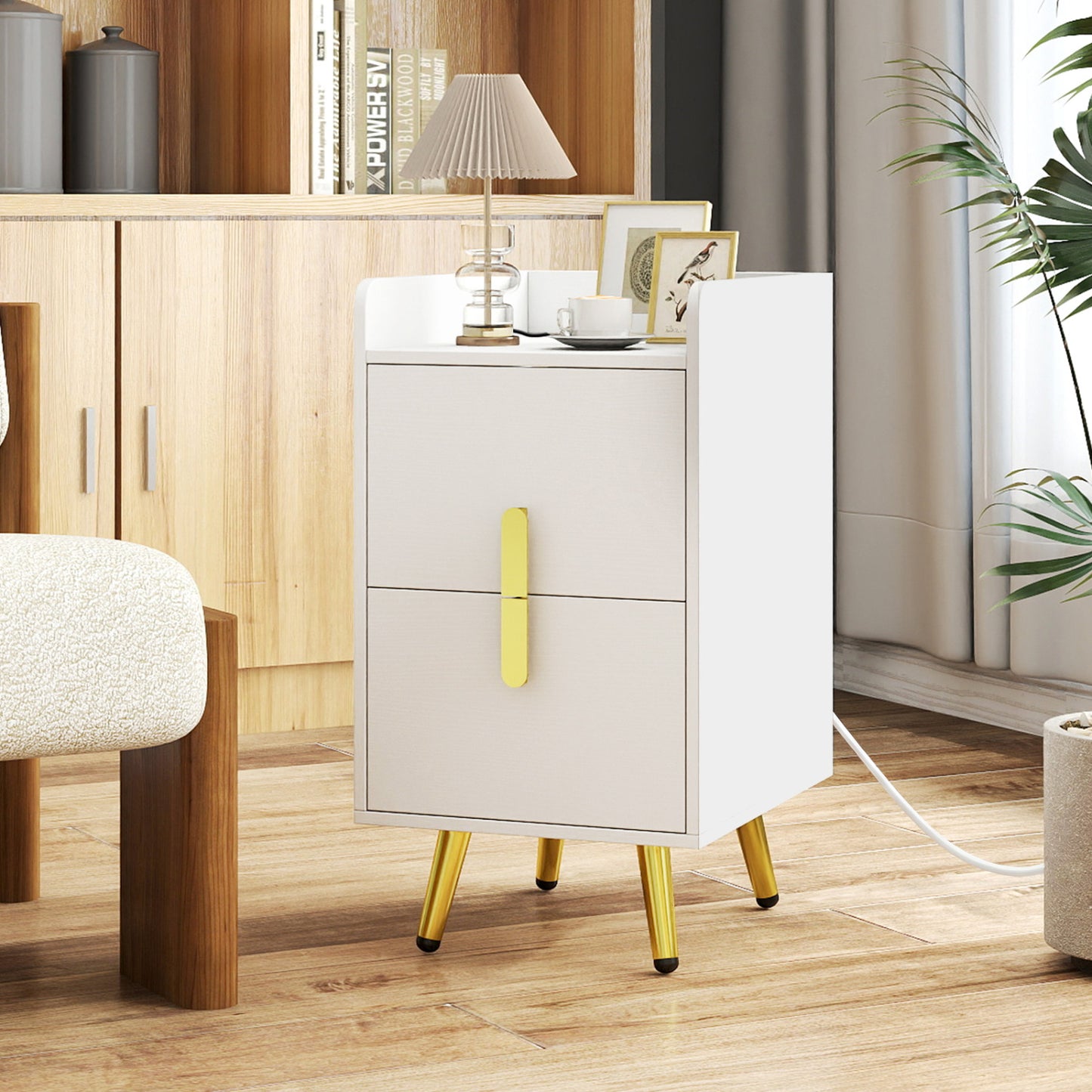 Nightstand Side Tables, 2 Drawers, 2 USB Ports, White Nightstands at Gallery Canada