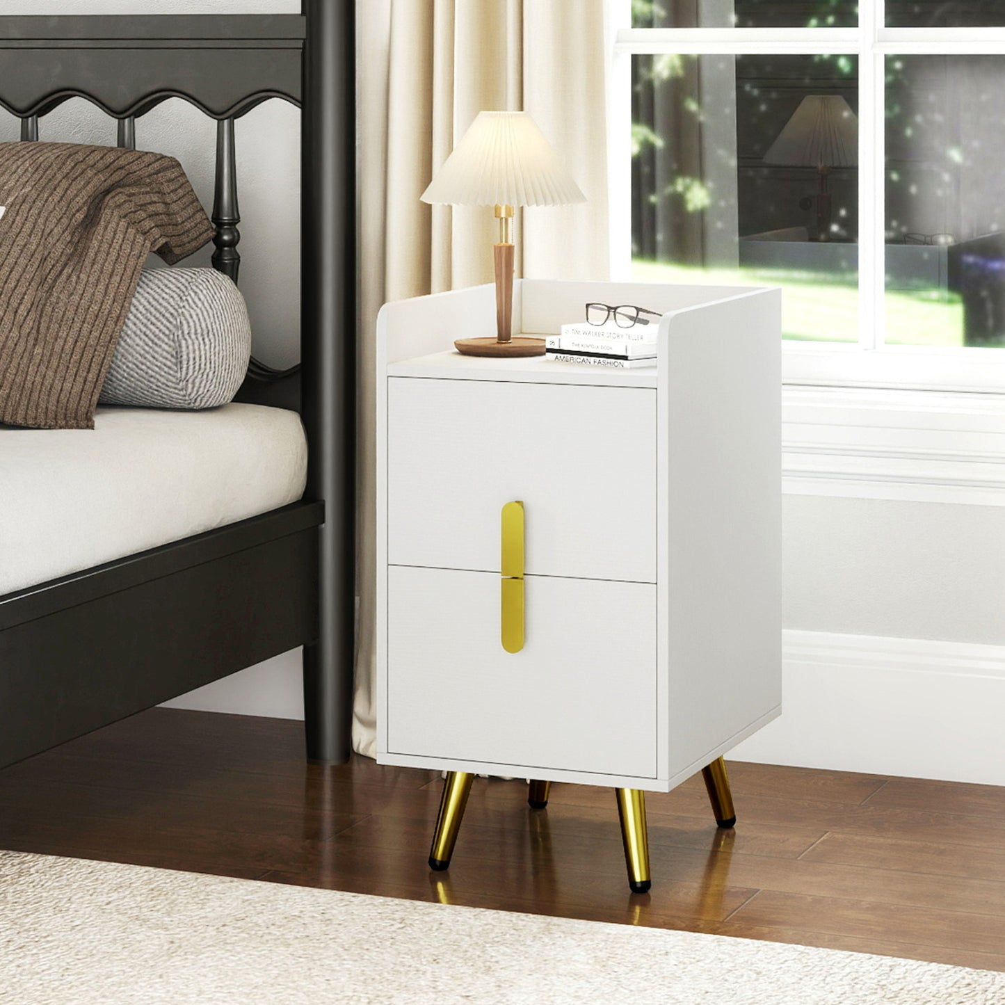 Nightstand Side Tables, 2 Drawers, 2 USB Ports, White Nightstands at Gallery Canada