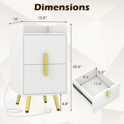 Nightstand Side Tables, 2 Drawers, 2 USB Ports, White Nightstands at Gallery Canada