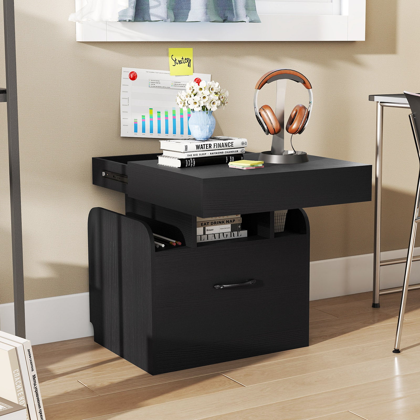 Nightstand with Charging Station Modern Bedside Table for Living Room Bedroom Office, Black Nightstands at Gallery Canada