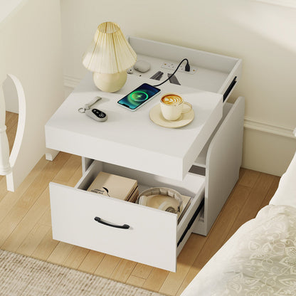 Nightstand with Charging Station Modern Bedside Table for Living Room Bedroom Office, White Nightstands at Gallery Canada