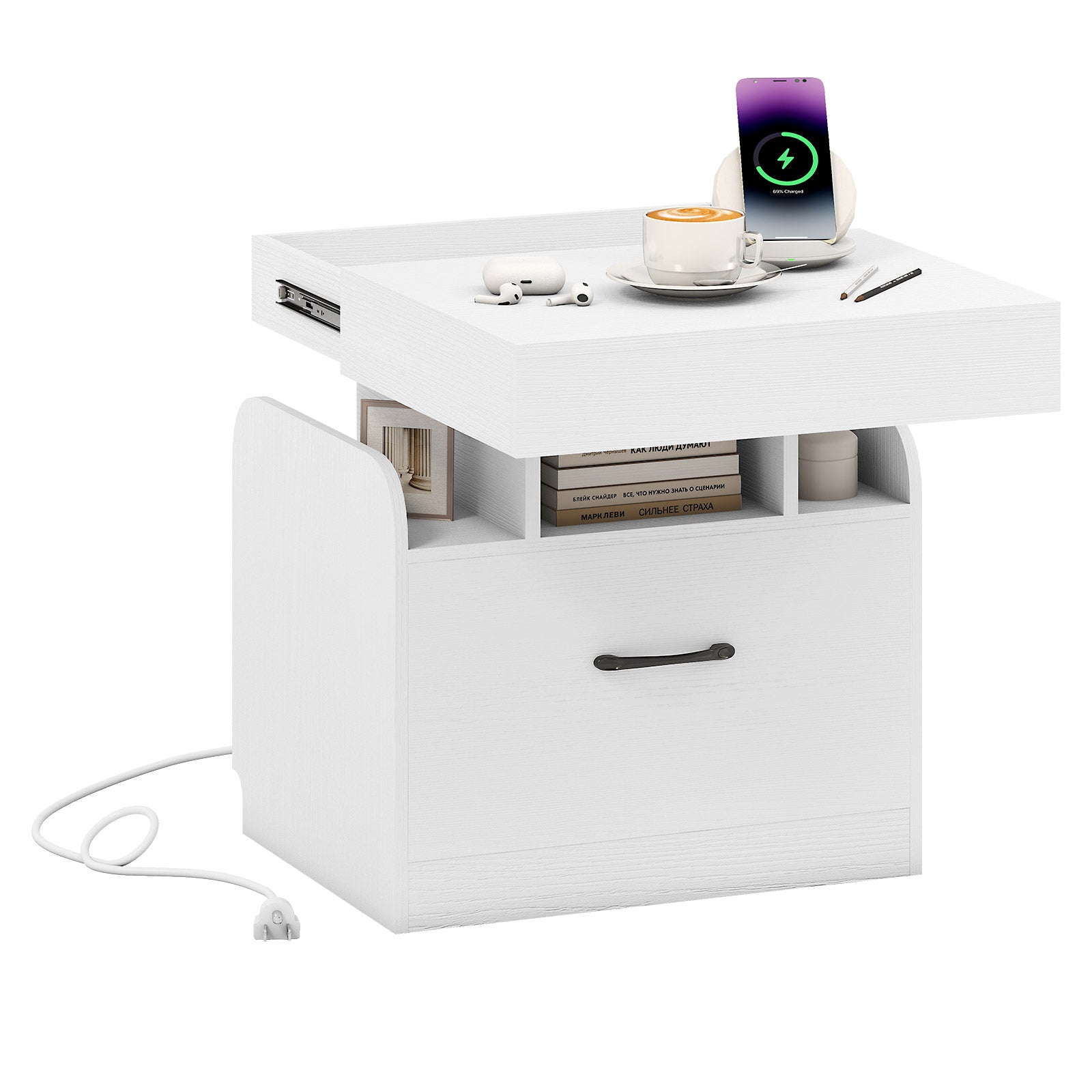 Nightstand with Charging Station Modern Bedside Table for Living Room Bedroom Office, White Nightstands at Gallery Canada