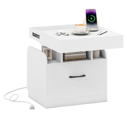 Nightstand with Charging Station Modern Bedside Table for Living Room Bedroom Office, White Nightstands at Gallery Canada