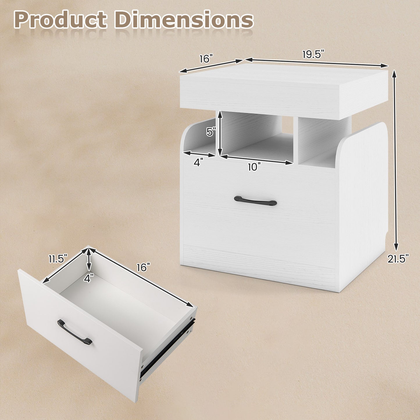 Nightstand with Charging Station Modern Bedside Table for Living Room Bedroom Office, White Nightstands at Gallery Canada