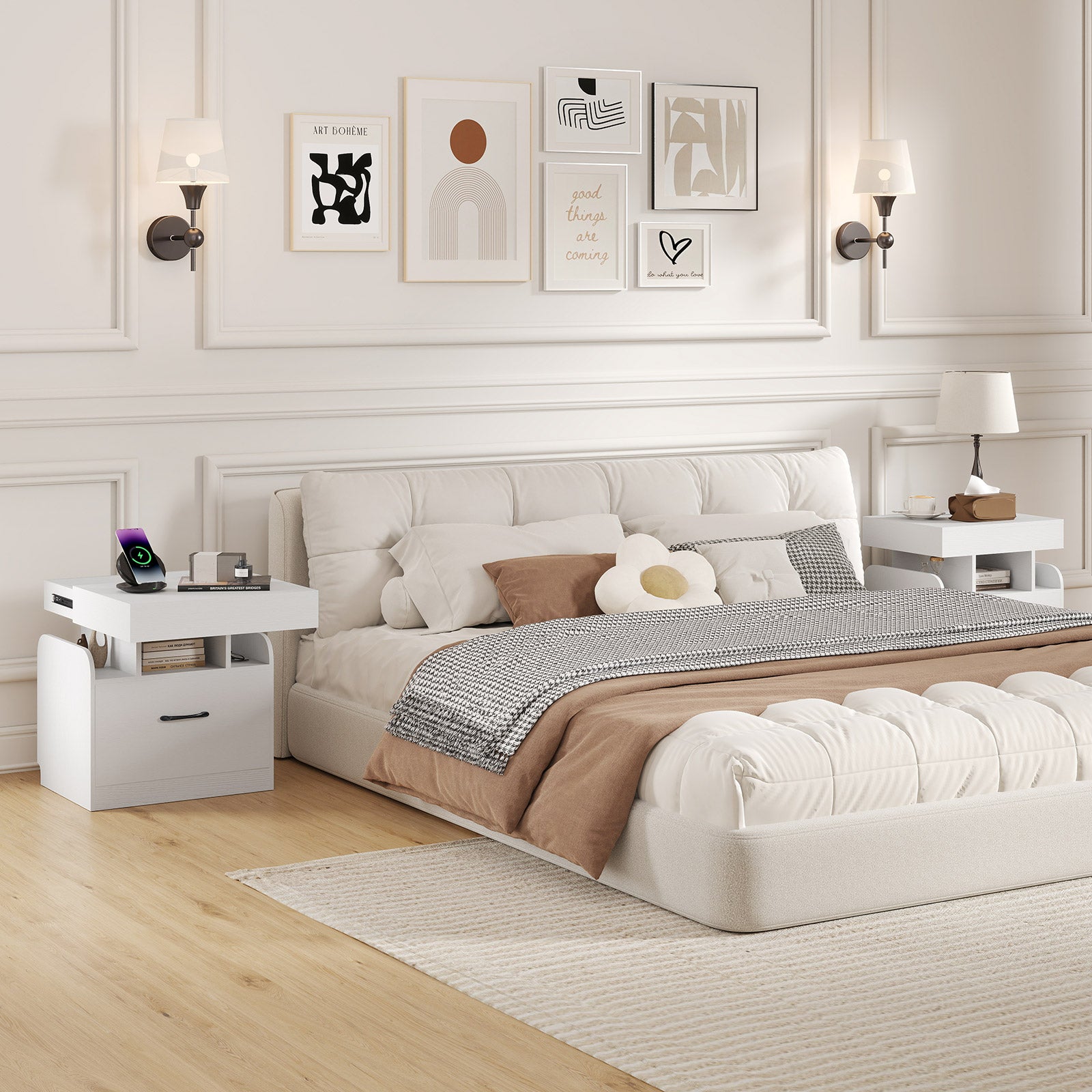 Nightstand with Charging Station Modern Bedside Table for Living Room Bedroom Office, White Nightstands at Gallery Canada