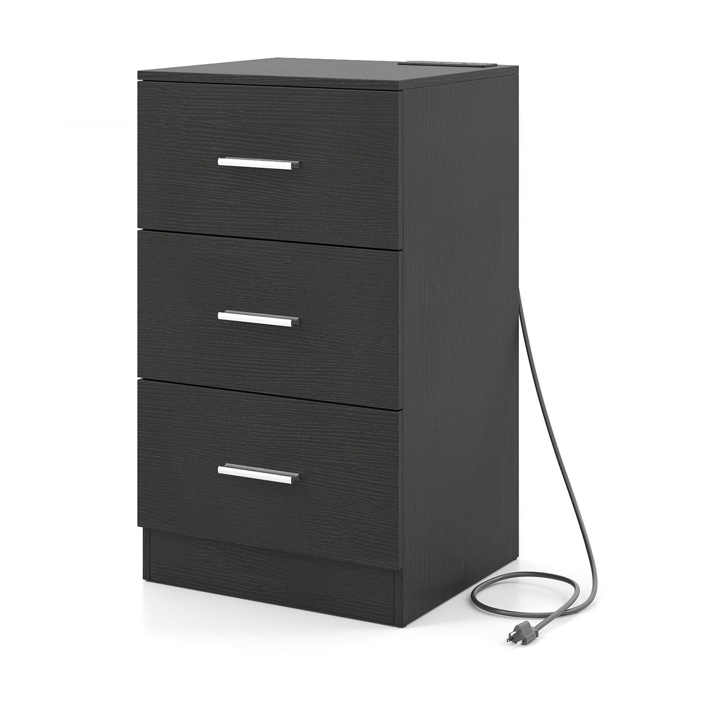Nightstand with Charging Station End Table with 3 Storage Drawers Bedside Table for Bedroom, Black Nightstands at Gallery Canada
