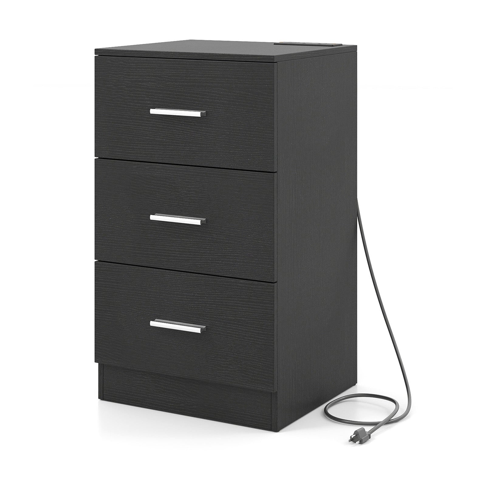 Nightstand with Charging Station End Table with 3 Storage Drawers Bedside Table for Bedroom, Black Nightstands at Gallery Canada