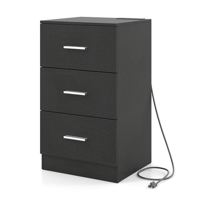 Nightstand with Charging Station End Table with 3 Storage Drawers Bedside Table for Bedroom, Black Nightstands at Gallery Canada