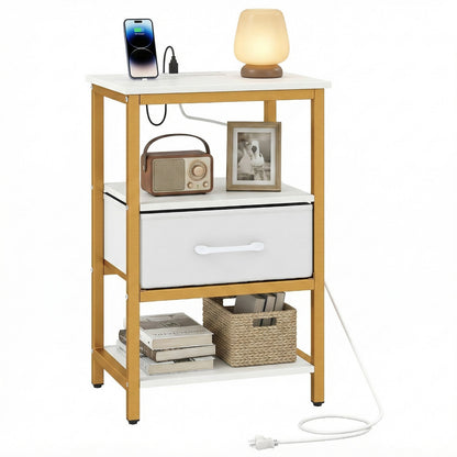 Nightstand with Charging Station and Adjustable Fabric Drawer for Bedroom and Living Room-1 Piece Nightstands at Gallery Canada