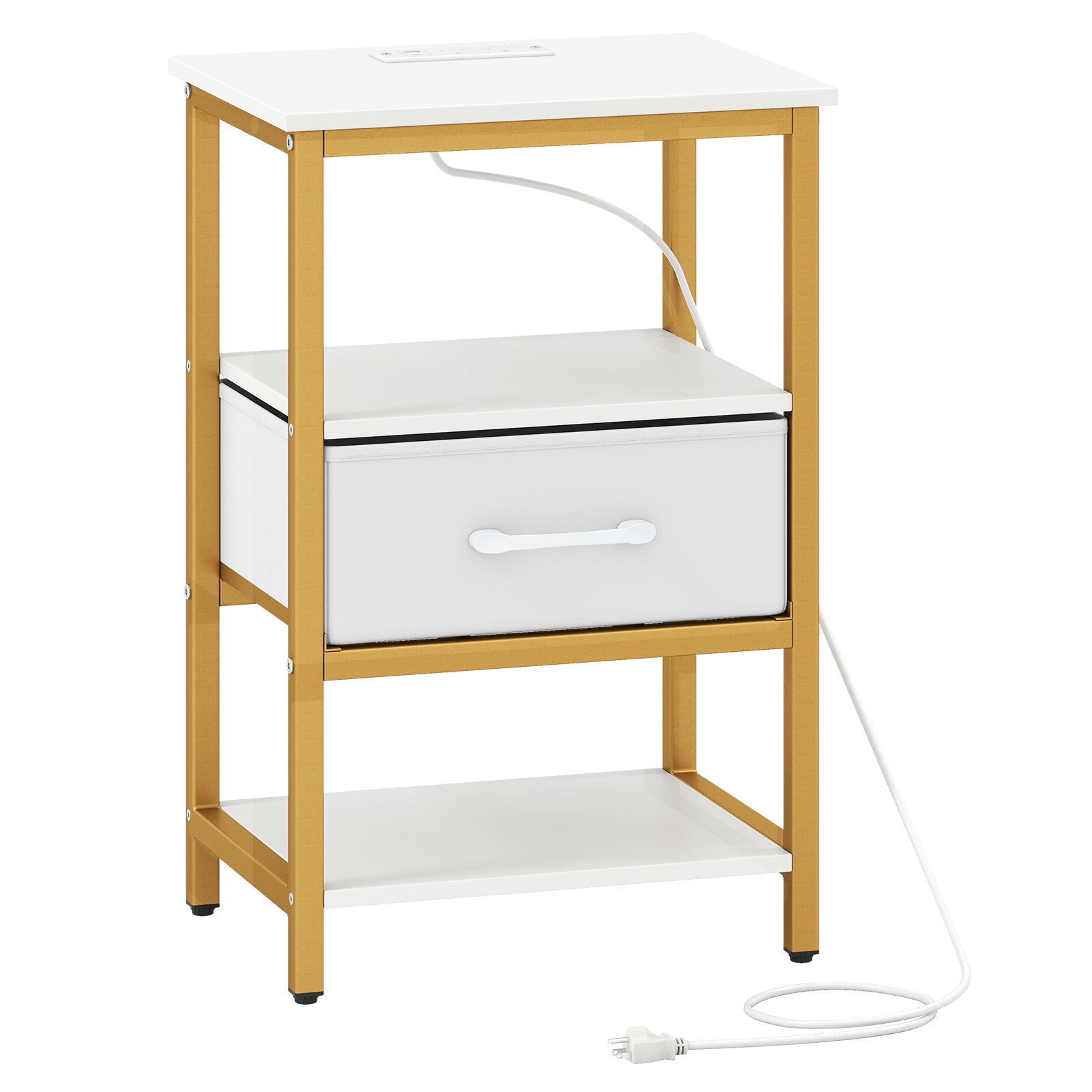 Nightstand with Charging Station and Adjustable Fabric Drawer for Bedroom and Living Room-1 Piece Nightstands at Gallery Canada