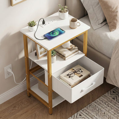 Nightstand with Charging Station and Adjustable Fabric Drawer for Bedroom and Living Room-1 Piece Nightstands at Gallery Canada