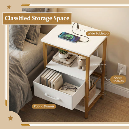 Nightstand with Charging Station and Adjustable Fabric Drawer for Bedroom and Living Room-1 Piece Nightstands at Gallery Canada
