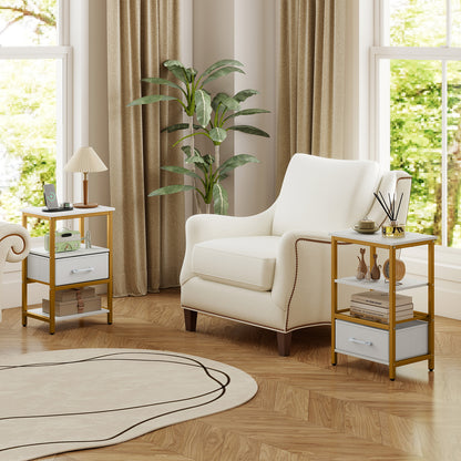 Nightstand with Charging Station and Adjustable Fabric Drawer for Bedroom and Living Room-Set of 2 Nightstands at Gallery Canada