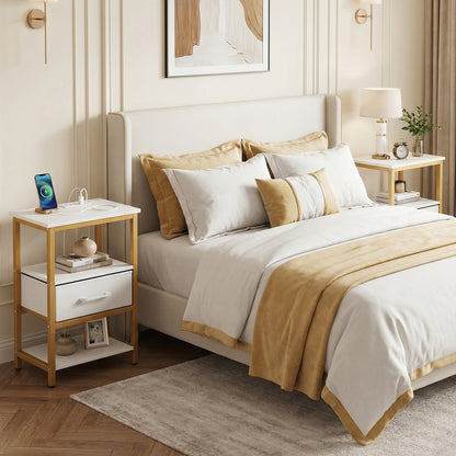 Nightstand with Charging Station and Adjustable Fabric Drawer for Bedroom and Living Room-Set of 2 Nightstands at Gallery Canada