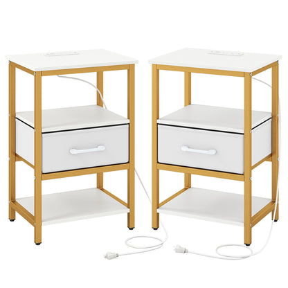 Nightstand with Charging Station and Adjustable Fabric Drawer for Bedroom and Living Room-Set of 2 Nightstands at Gallery Canada