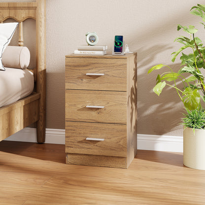 Nightstand with Charging Station End Table with 3 Storage Drawers Bedside Table for Bedroom, Natural Nightstands at Gallery Canada