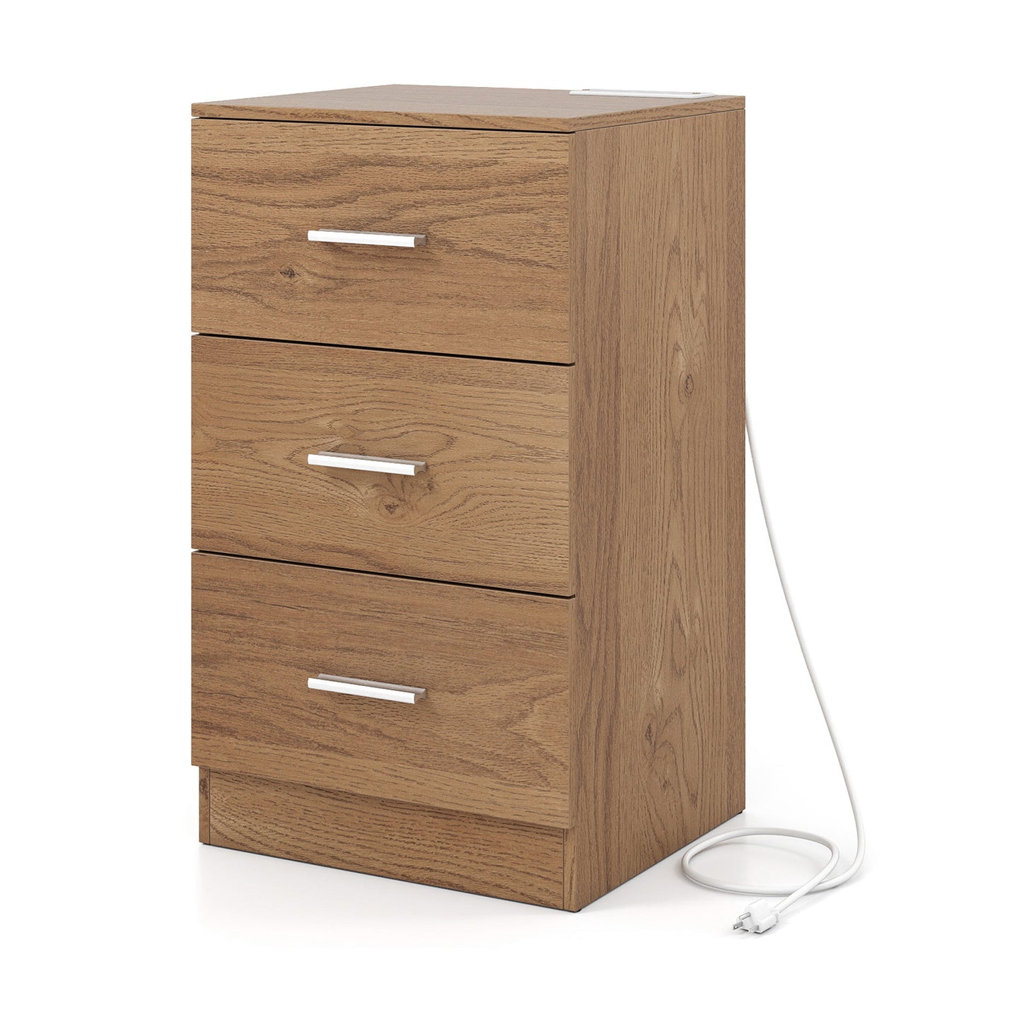 Nightstand with Charging Station End Table with 3 Storage Drawers Bedside Table for Bedroom, Natural Nightstands at Gallery Canada