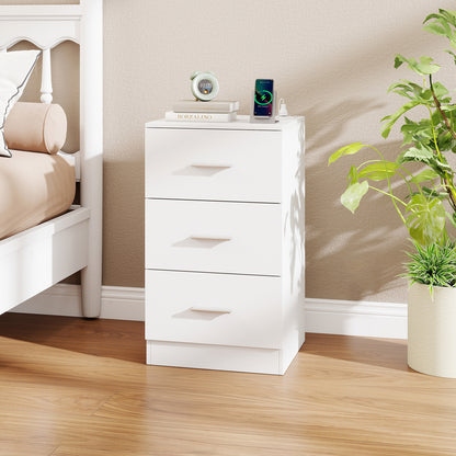 Nightstand with Charging Station End Table with 3 Storage Drawers Bedside Table for Bedroom, White Nightstands at Gallery Canada