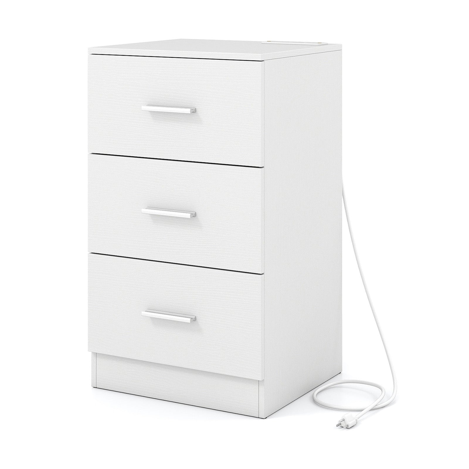 Nightstand with Charging Station End Table with 3 Storage Drawers Bedside Table for Bedroom, White Nightstands at Gallery Canada