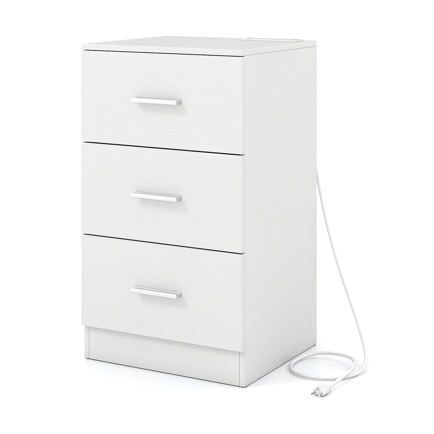 Nightstand with Charging Station End Table with 3 Storage Drawers Bedside Table for Bedroom, White Nightstands at Gallery Canada
