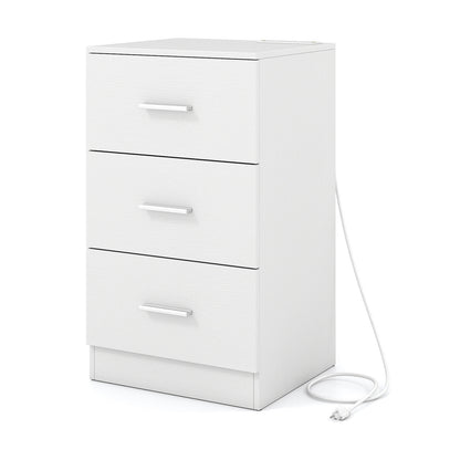 Nightstand with Charging Station End Table with 3 Storage Drawers Bedside Table for Bedroom, White Nightstands at Gallery Canada