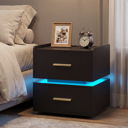 Nightstand With Charging Station, LED Bedside Table, 2 Storage Drawers, Black Nightstands at Gallery Canada