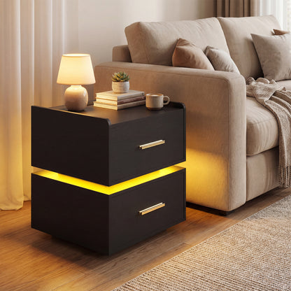 Nightstand With Charging Station, LED Bedside Table, 2 Storage Drawers, Black Nightstands at Gallery Canada