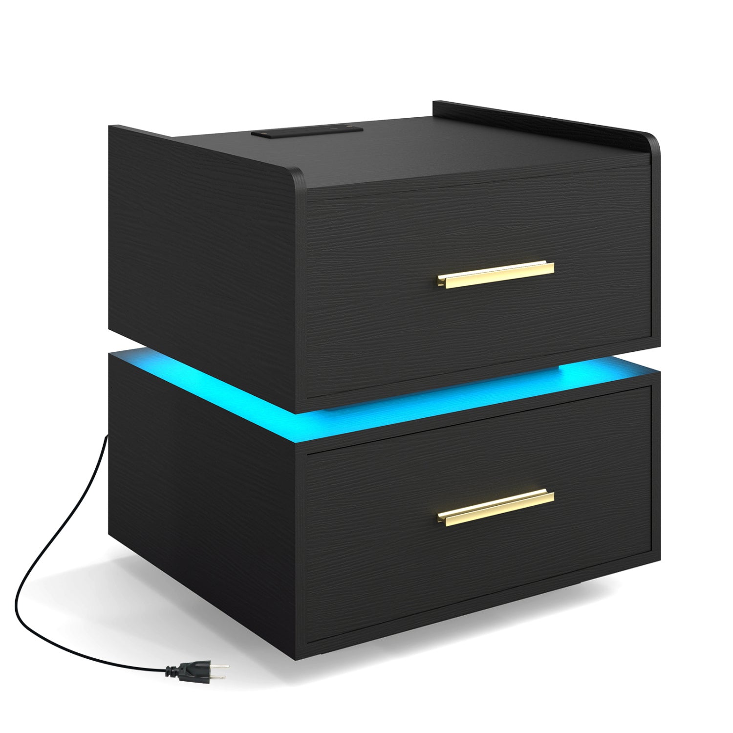 Nightstand With Charging Station, LED Bedside Table, 2 Storage Drawers, Black Nightstands at Gallery Canada